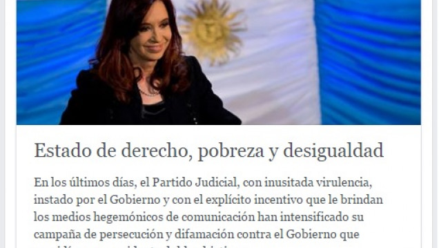 imagen Cristina denuncia una "venganza" del "Partido Judicial, el Gobierno y los medios"