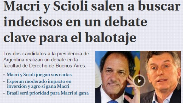 imagen Así reflejan los diarios de la región el debate presidencial argentino