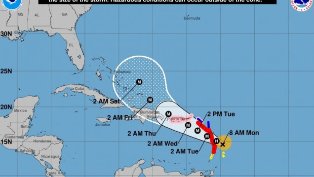 imagen El huracán María ya es categoría 2 y llegará esta noche a las islas del Caribe